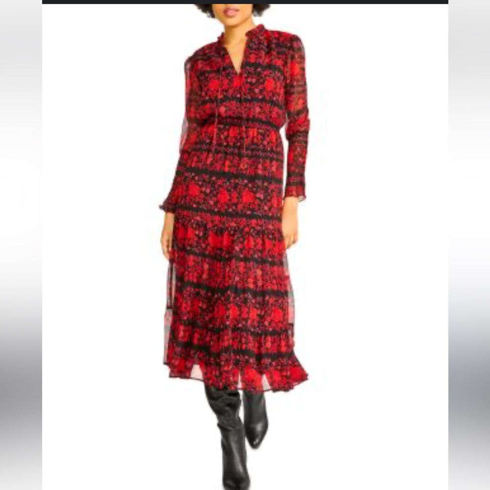 Bb Dakota Steve maden it's a moment floral tiered red black S dress seen on TV